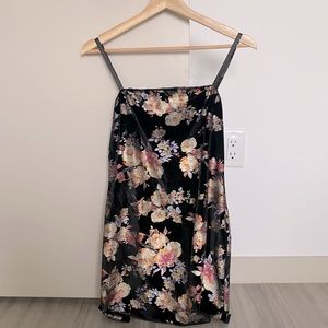 Black Mini Dress Velvet with Florals